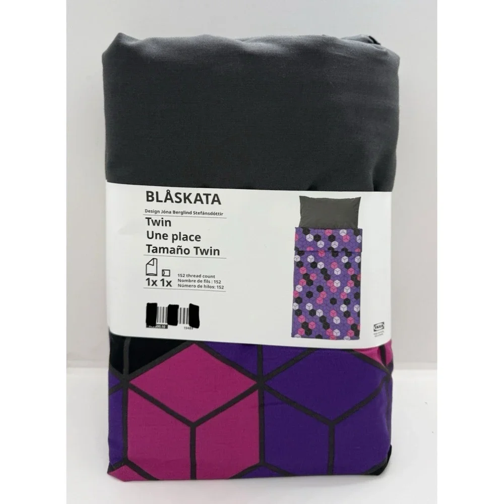 IKEA BLASKATA Twin Duvet Cover & Pillowcase Purple & Black Pattern New